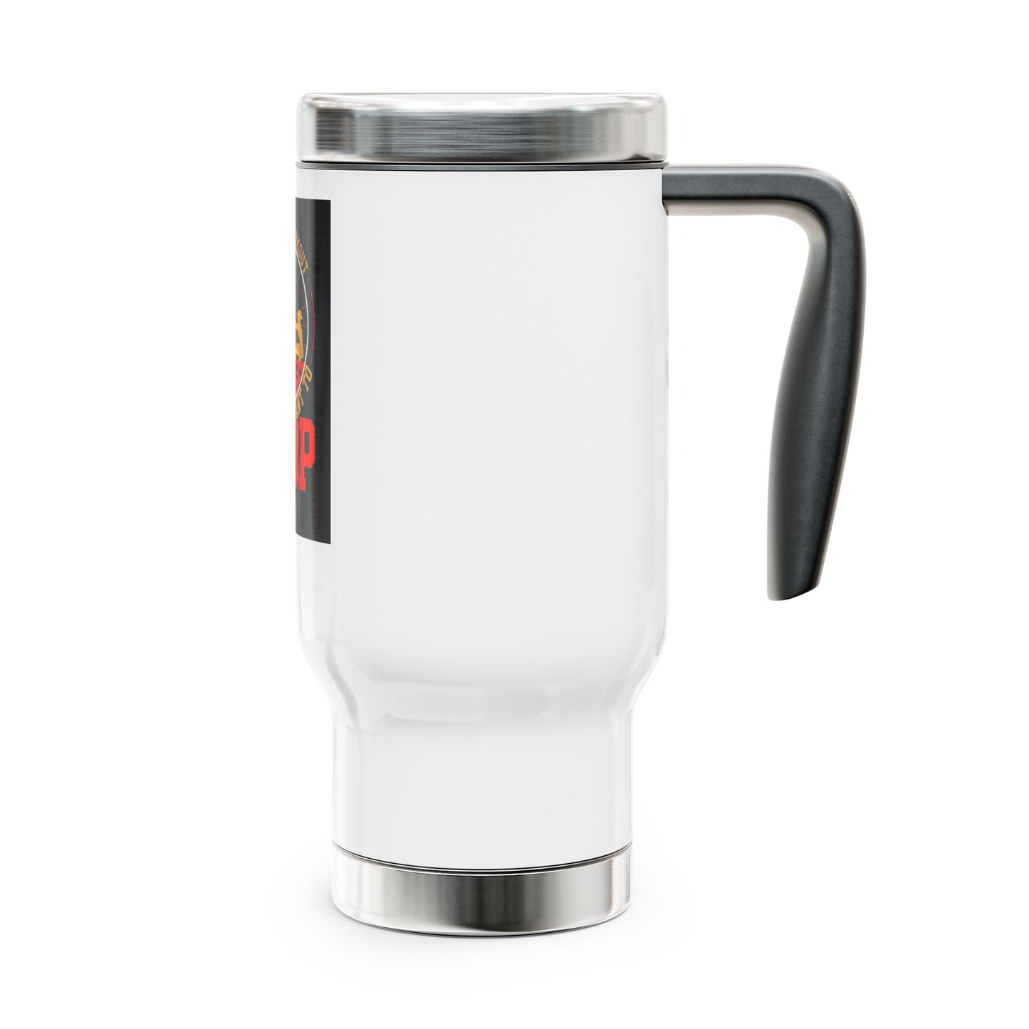 The real workout starts when... / Stainless Steel Travel Mug with Handle, 14oz