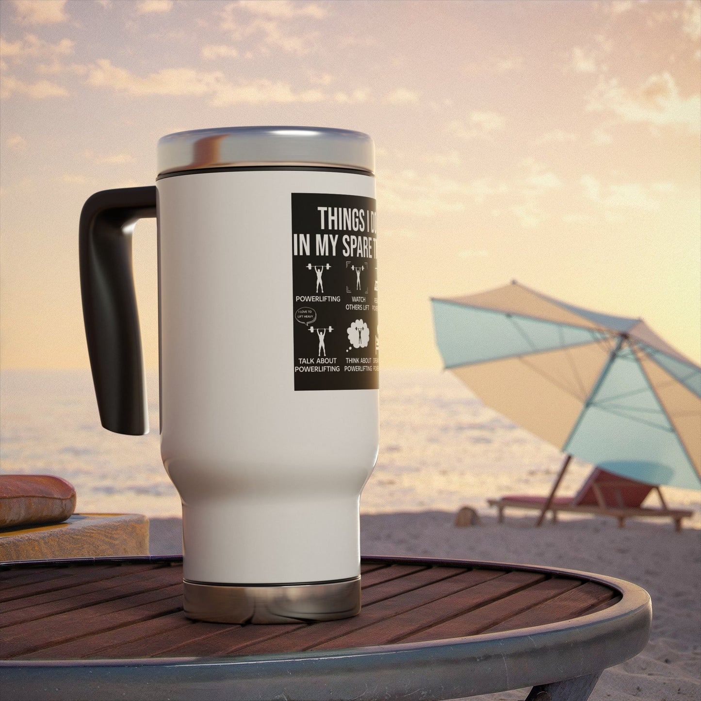 Things I do in my spare time / Stainless Steel Travel Mug with Handle, 14oz