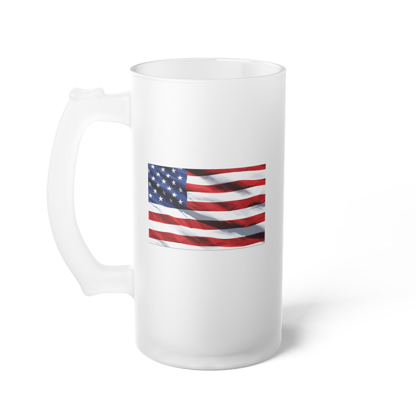 USA Flag / Frosted Glass Beer Mug 16 oz