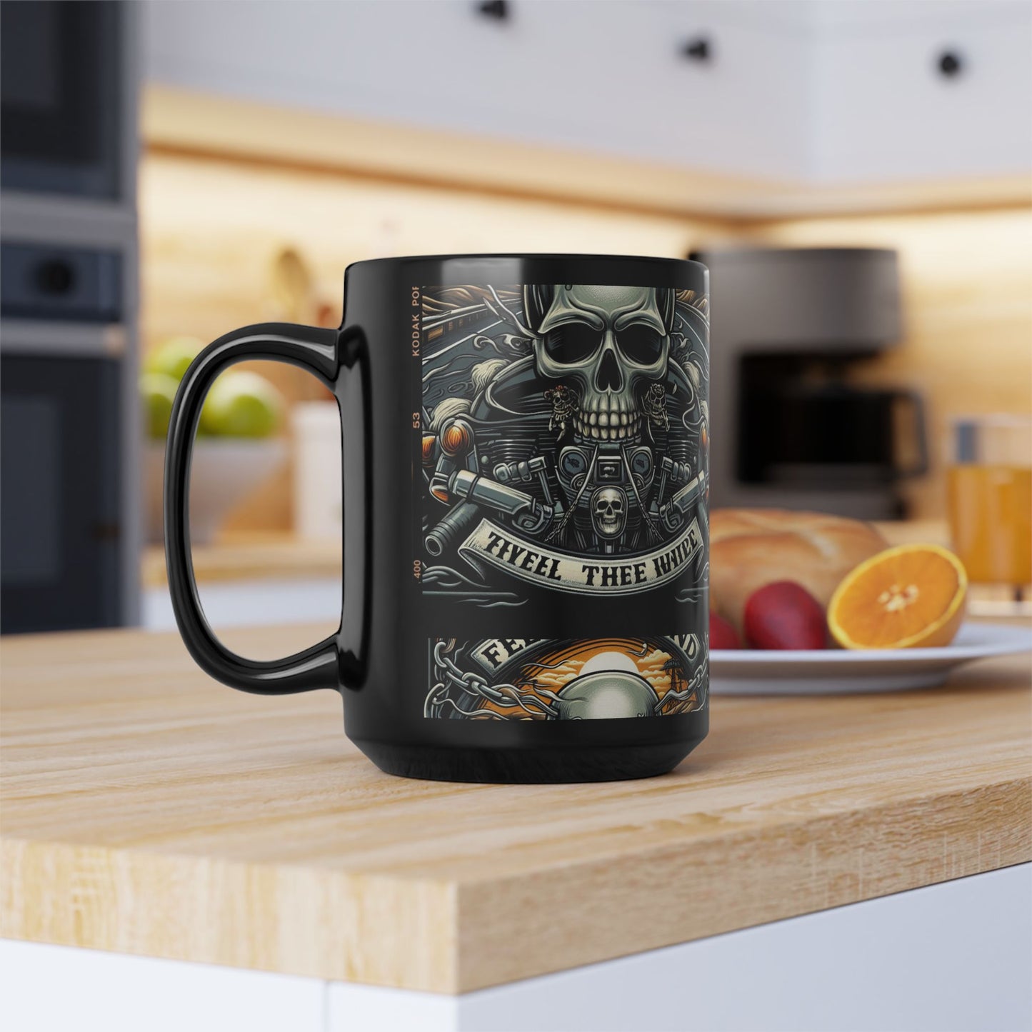 Two Wheel Freedom / Black Mug, 15oz
