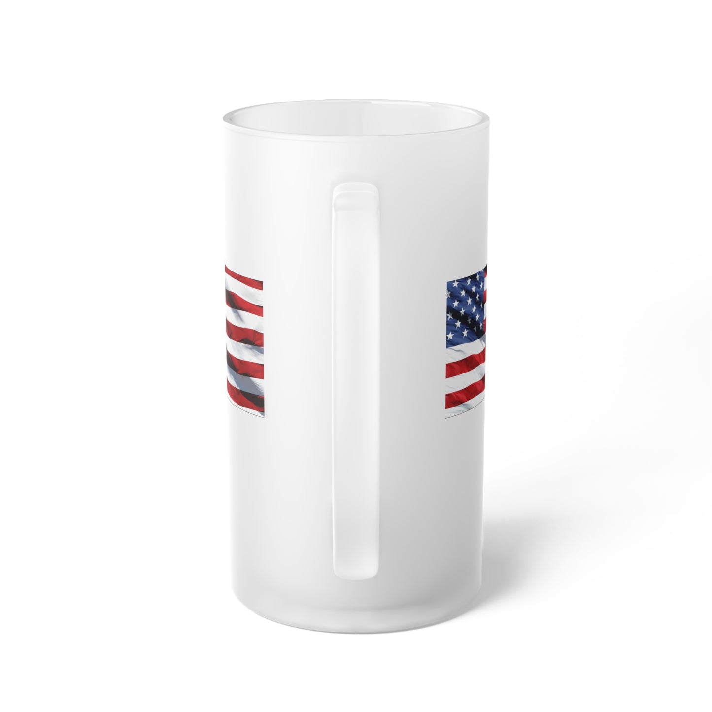 USA Flag / Frosted Glass Beer Mug 16 oz