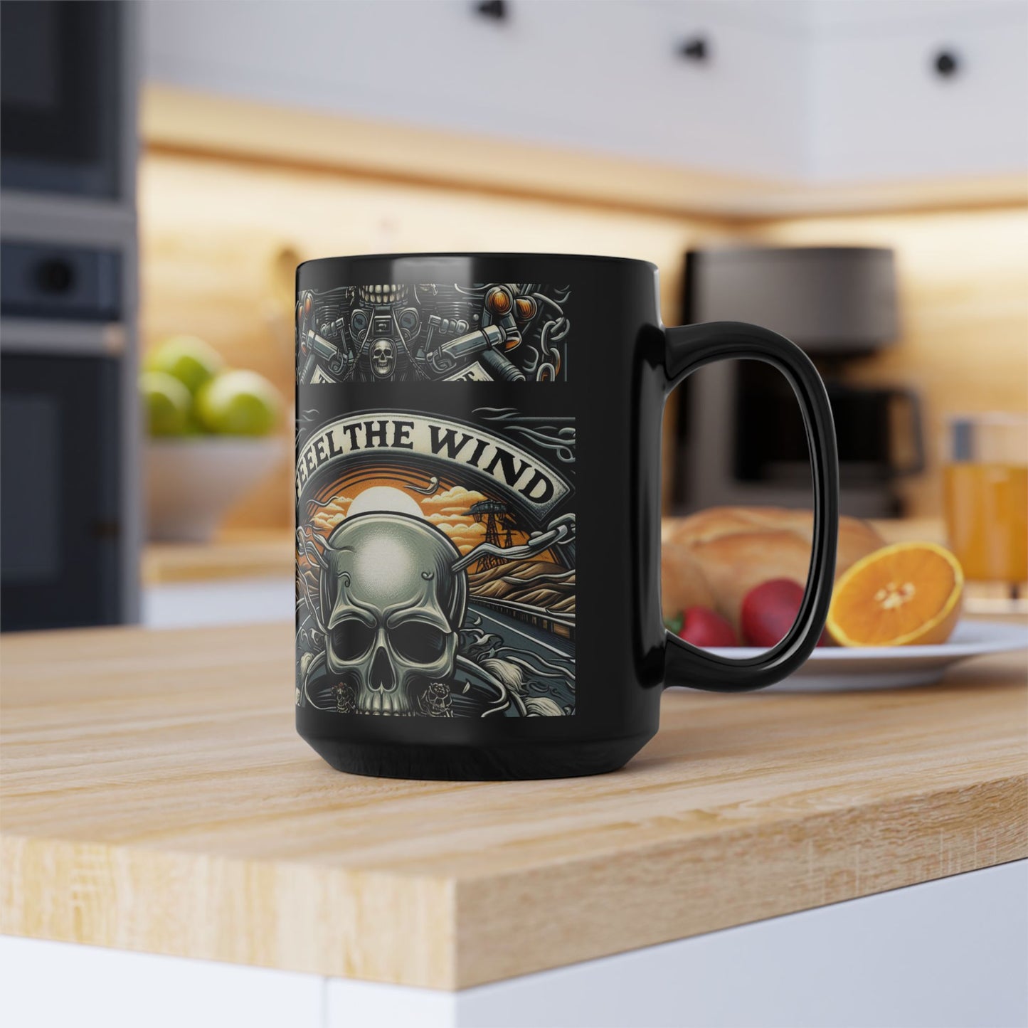 Two Wheel Freedom / Black Mug, 15oz