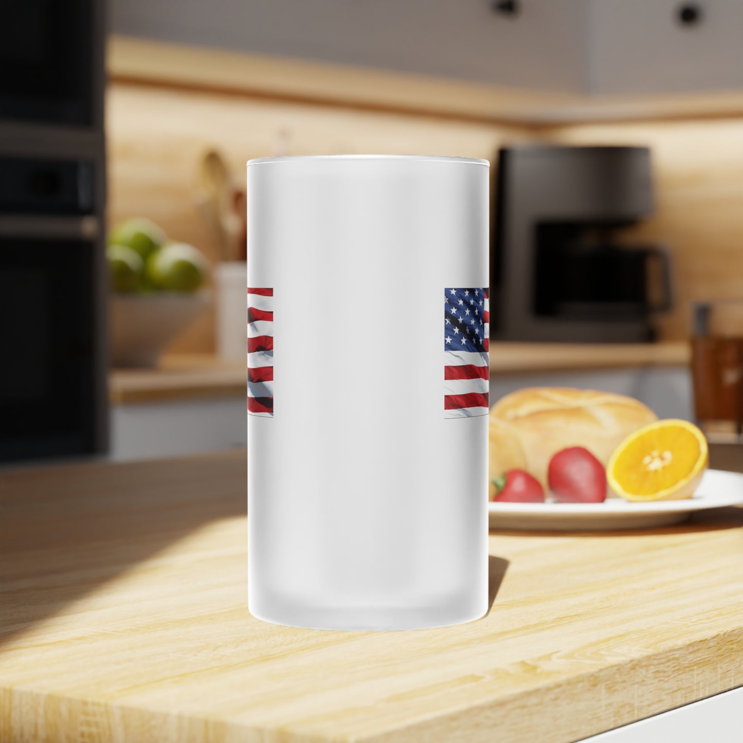 USA Flag / Frosted Glass Beer Mug 16 oz