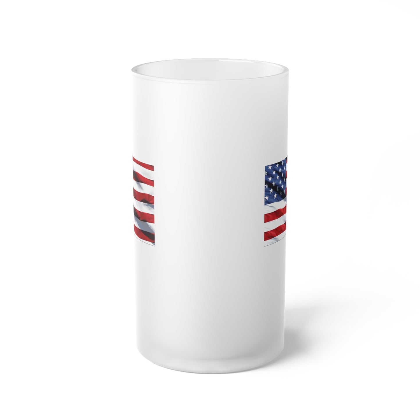 USA Flag / Frosted Glass Beer Mug 16 oz