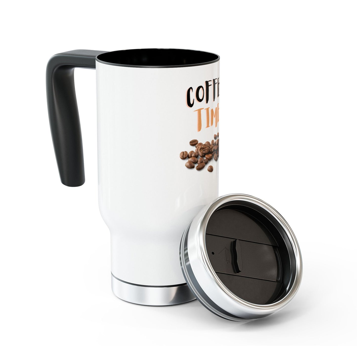 Coffee Time / Stainless Steel Travel Mug with Handle, 14oz