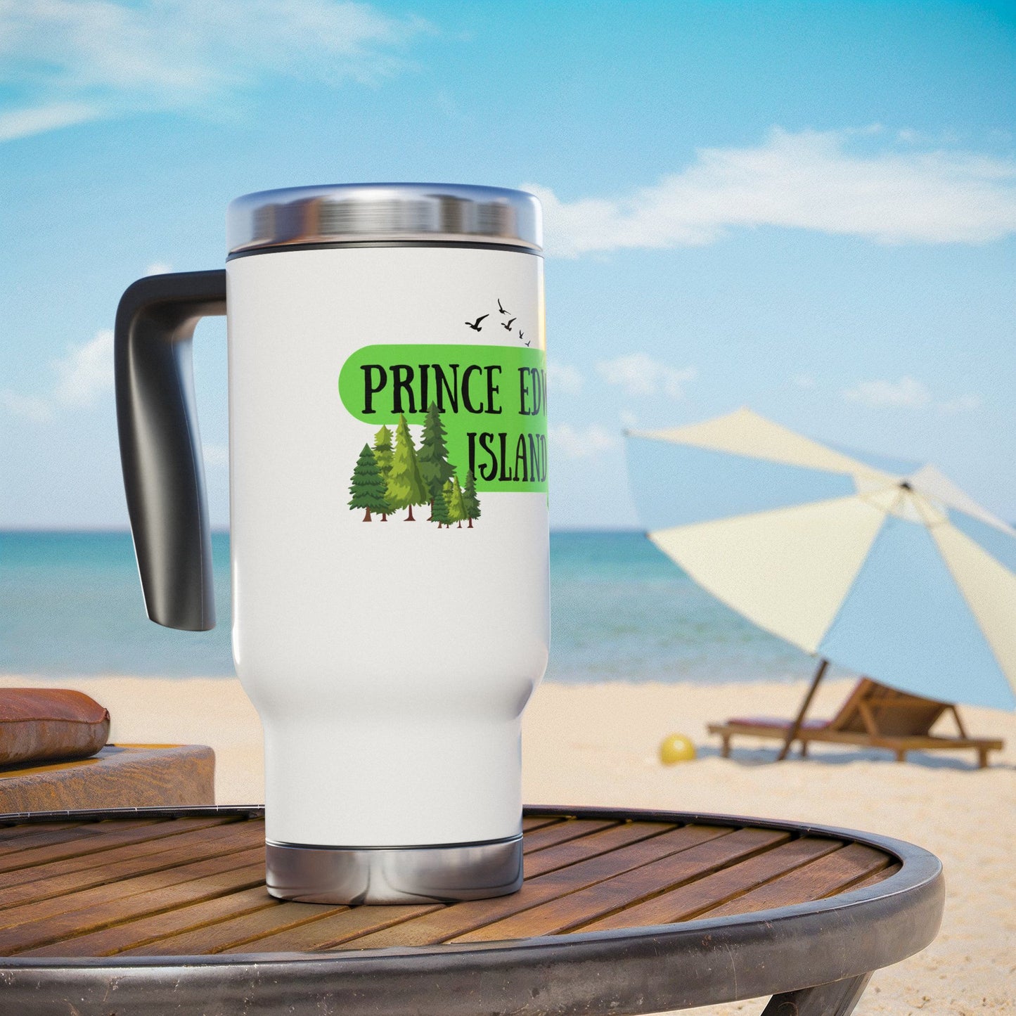 Prince Edward Island / Stainless Steel Travel Mug with Handle, 14oz