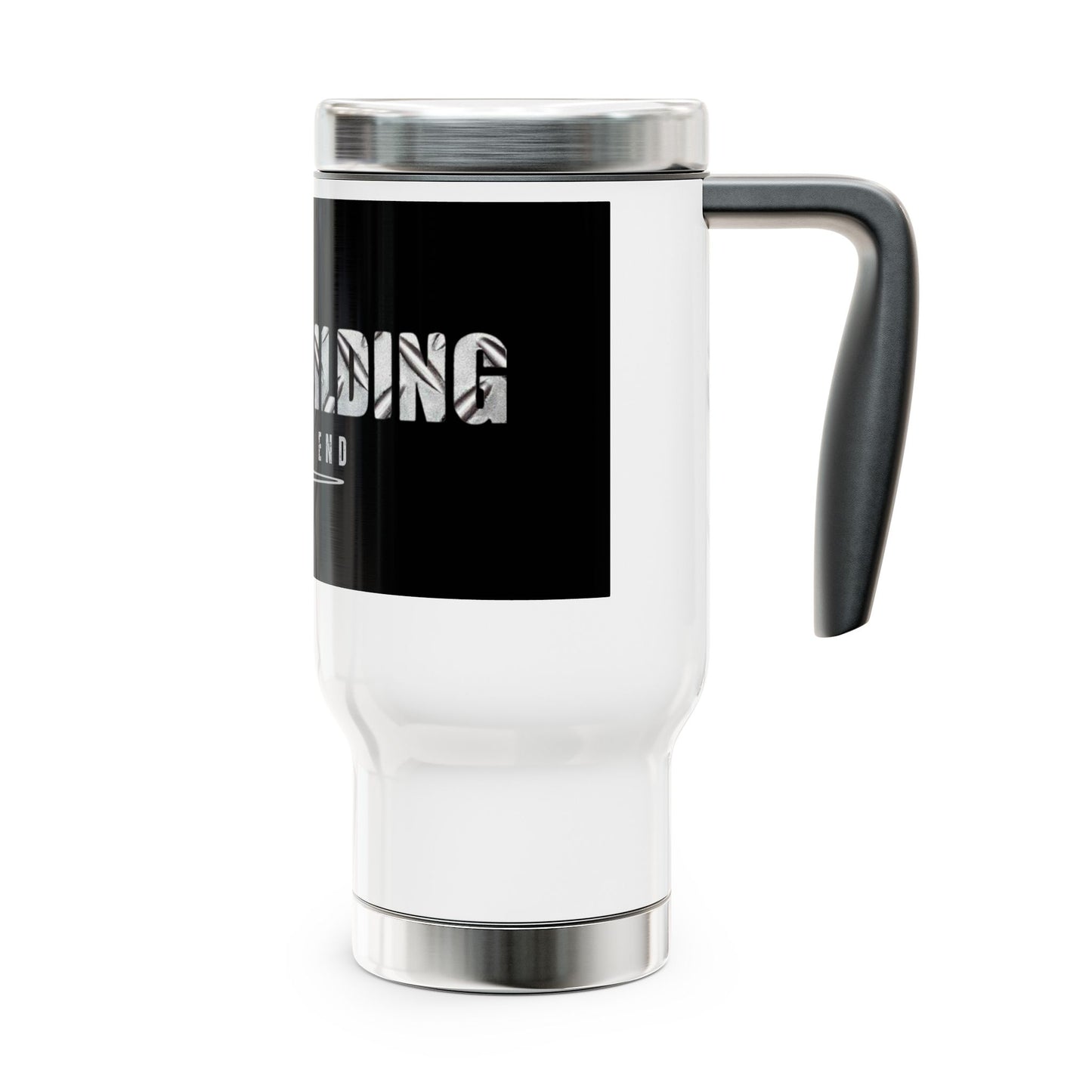 Bodybuilding til the end / Stainless Steel Travel Mug with Handle, 14oz