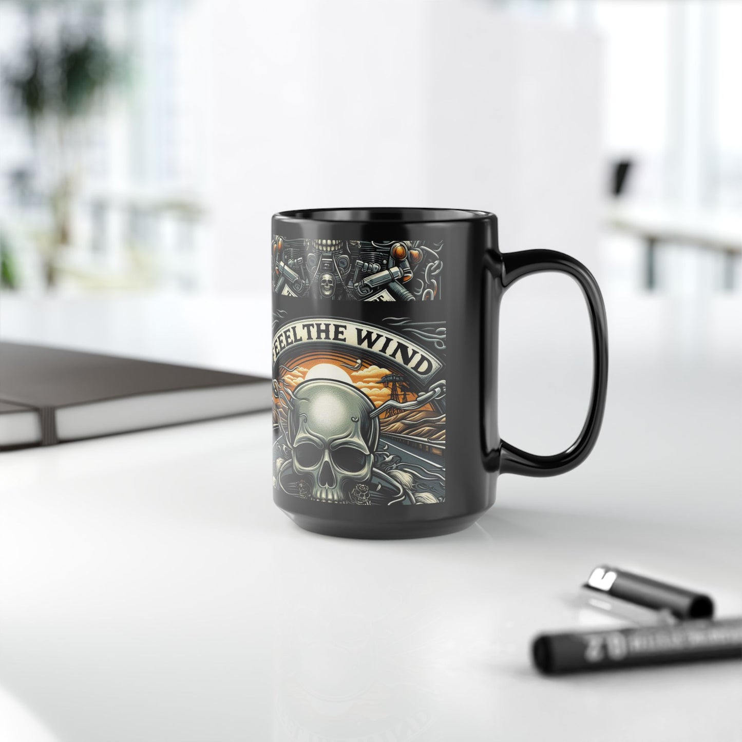 Two Wheel Freedom / Black Mug, 15oz