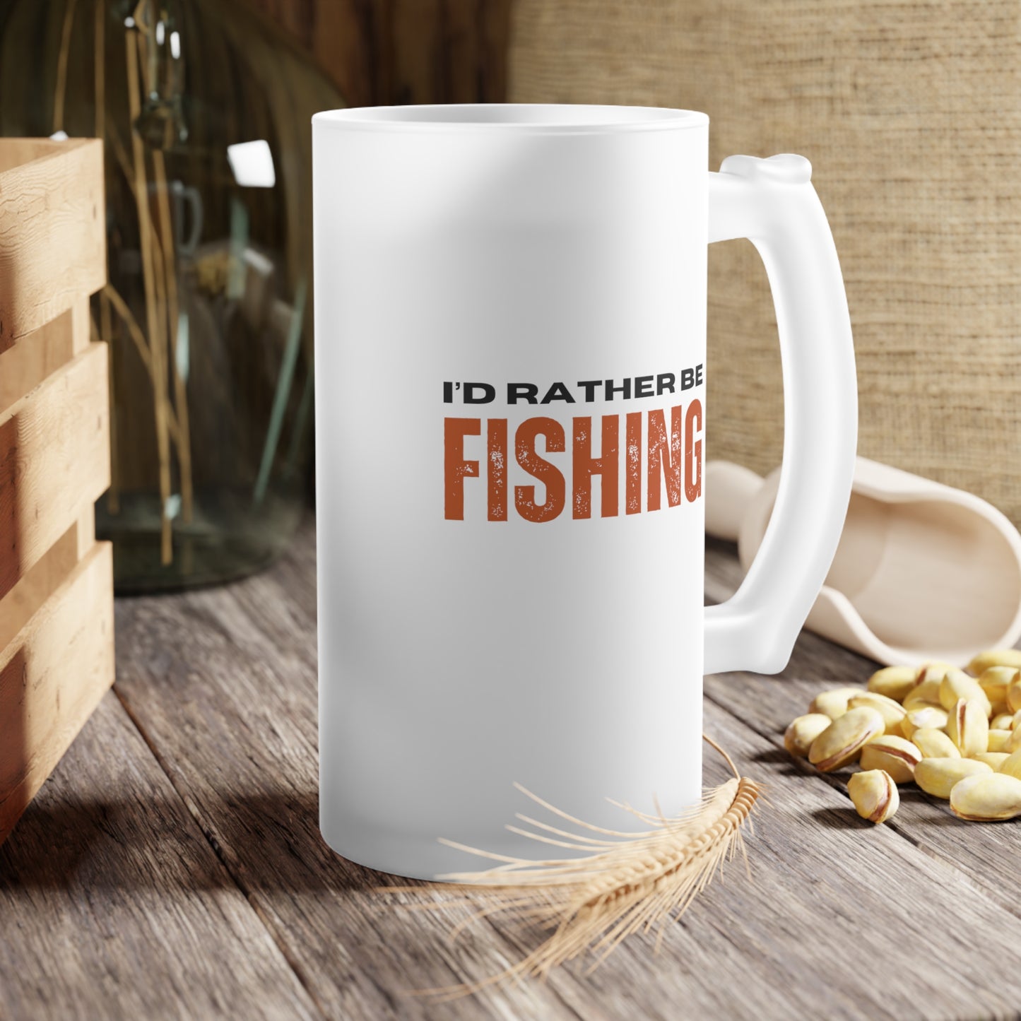 I'd rather be fishing / Frosted Glass Beer Mug 16 oz