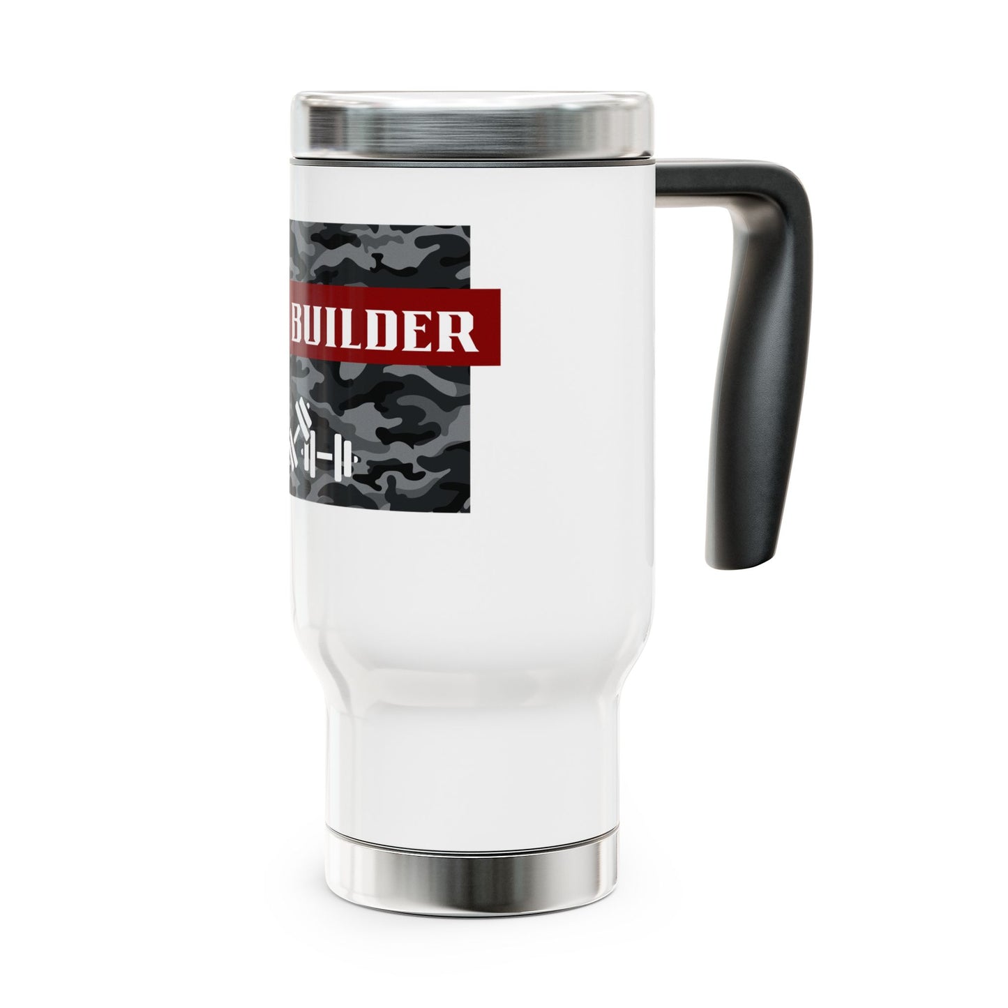 Bodybuilder / Iron Therapy / Stainless Steel Travel Mug with Handle, 14oz