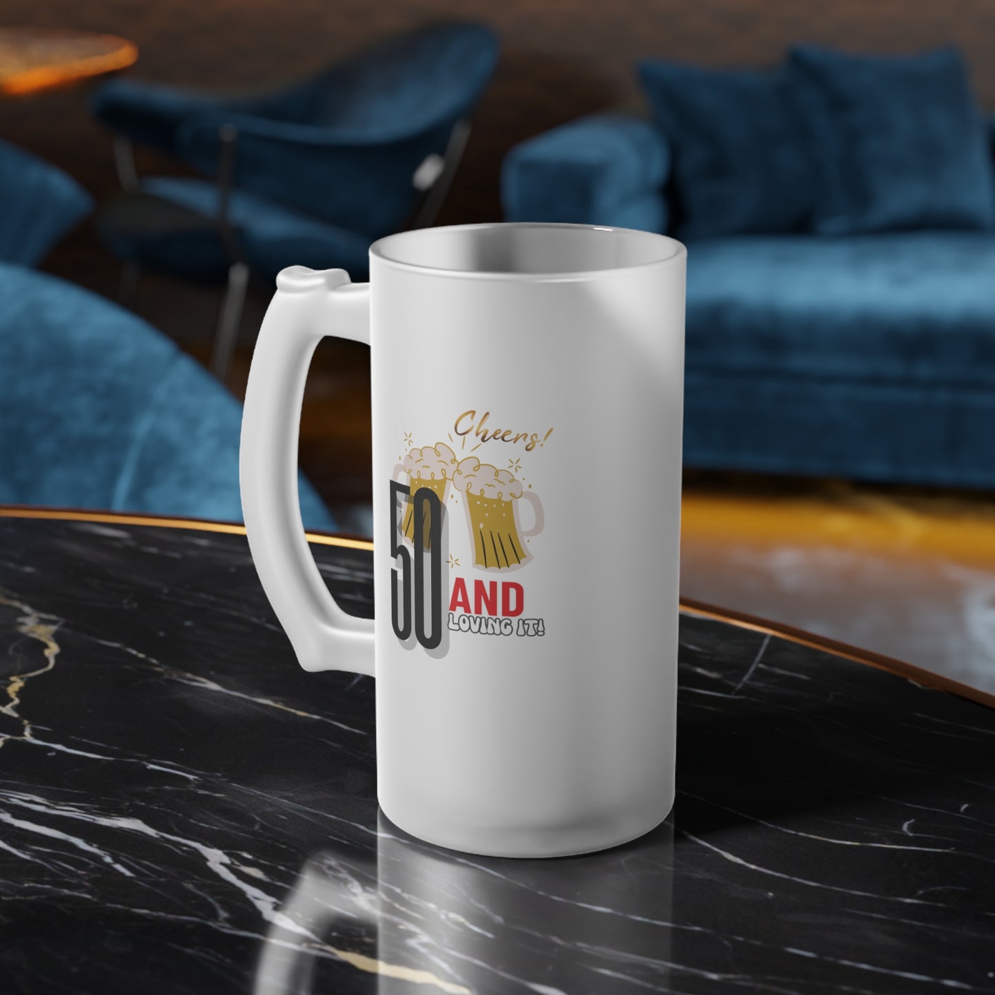 50 and Loving It /  Frosted Glass Beer Mug 16 oz