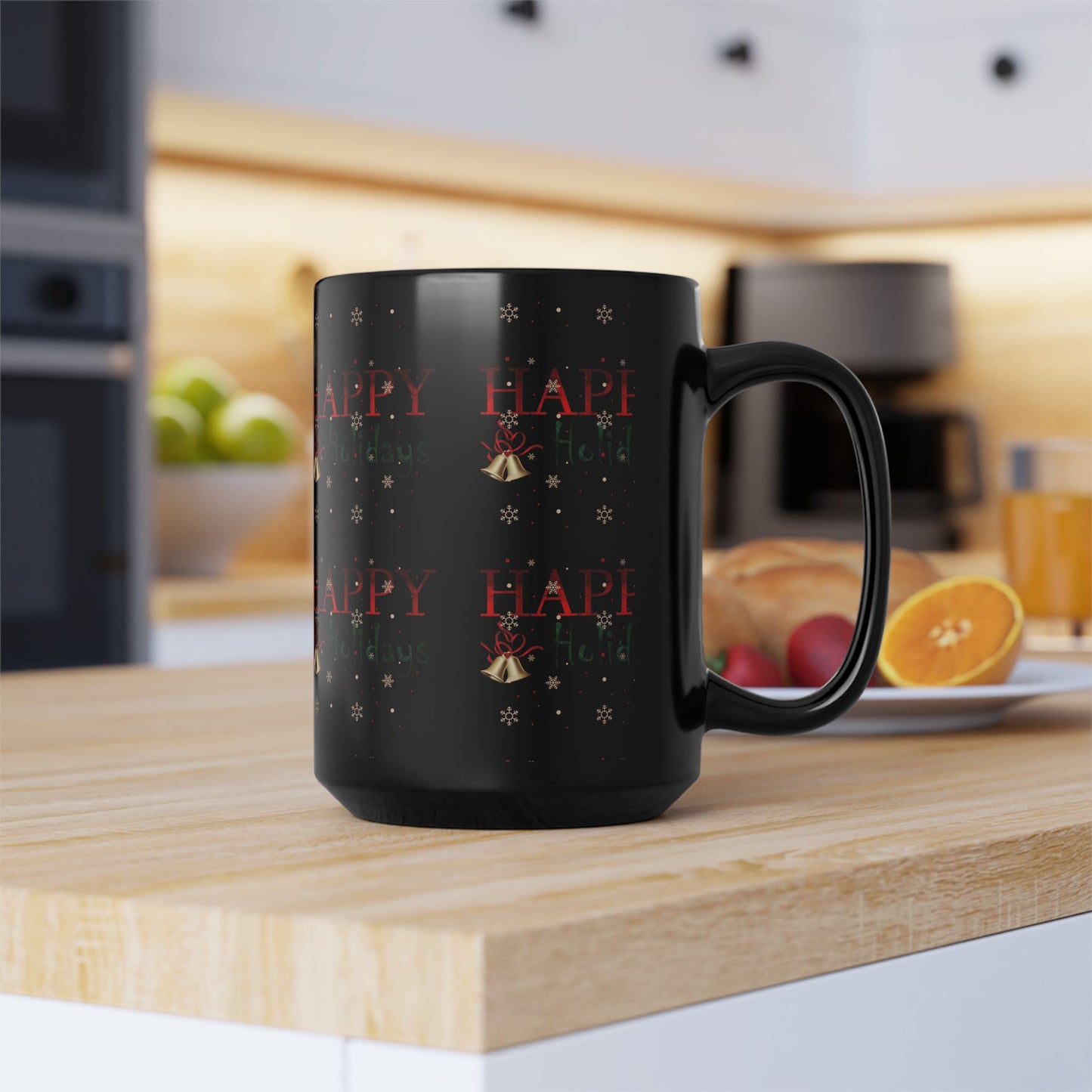 Happy Holidays / Black Mug, 15oz