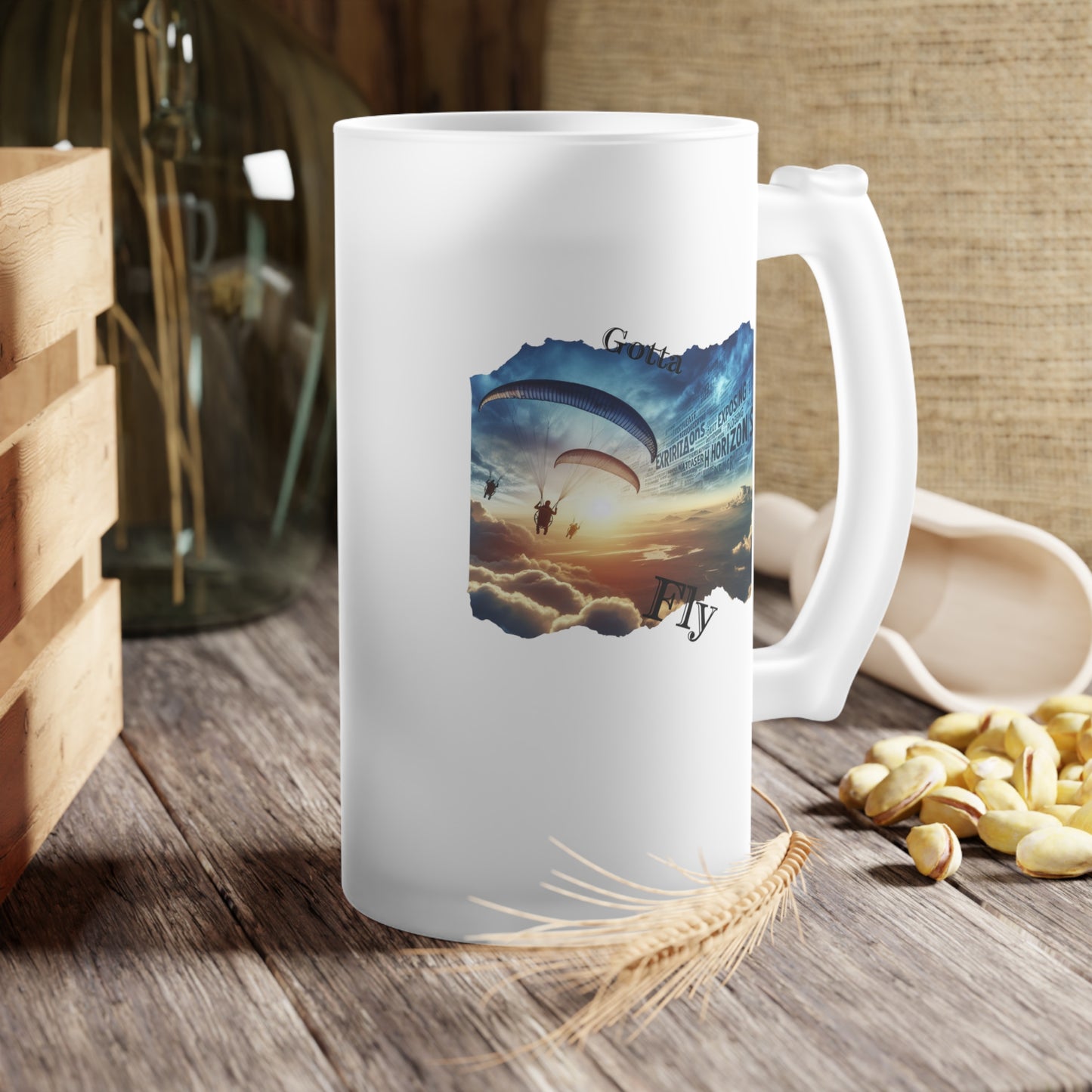 Gotta Fly / Paramotor / Frosted Glass Beer Mug 16 oz