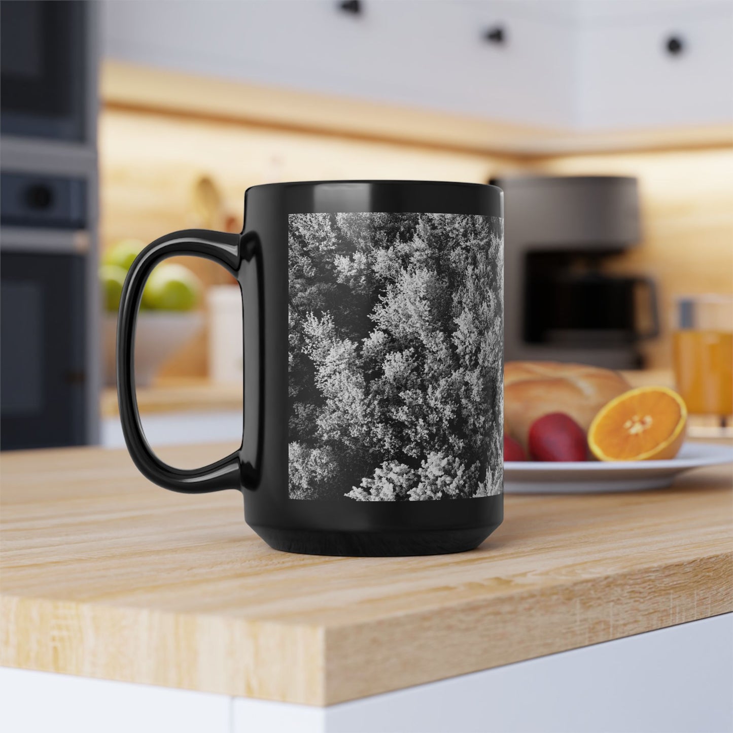 Black & White Trees / Black Mug, 15oz