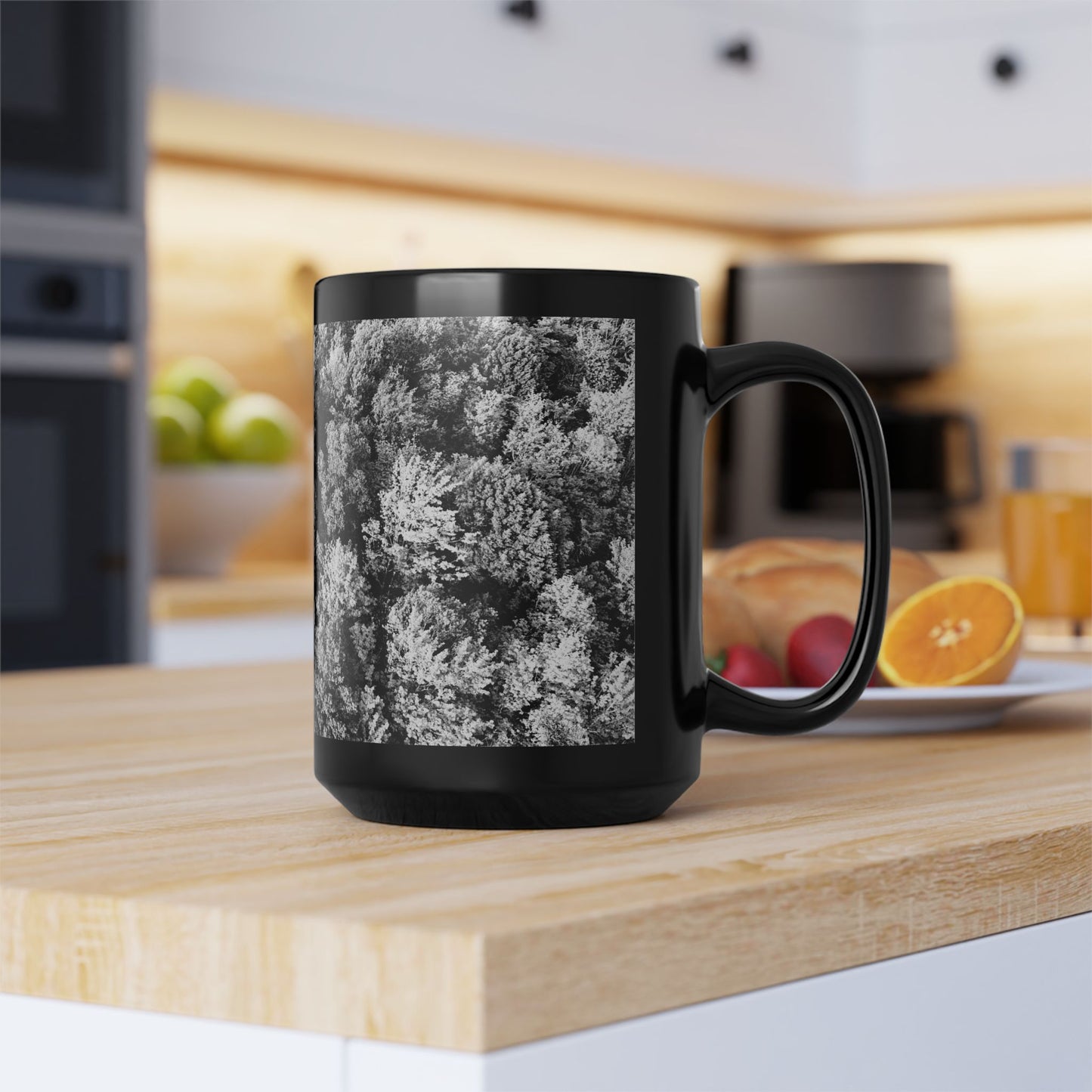 Black & White Trees / Black Mug, 15oz