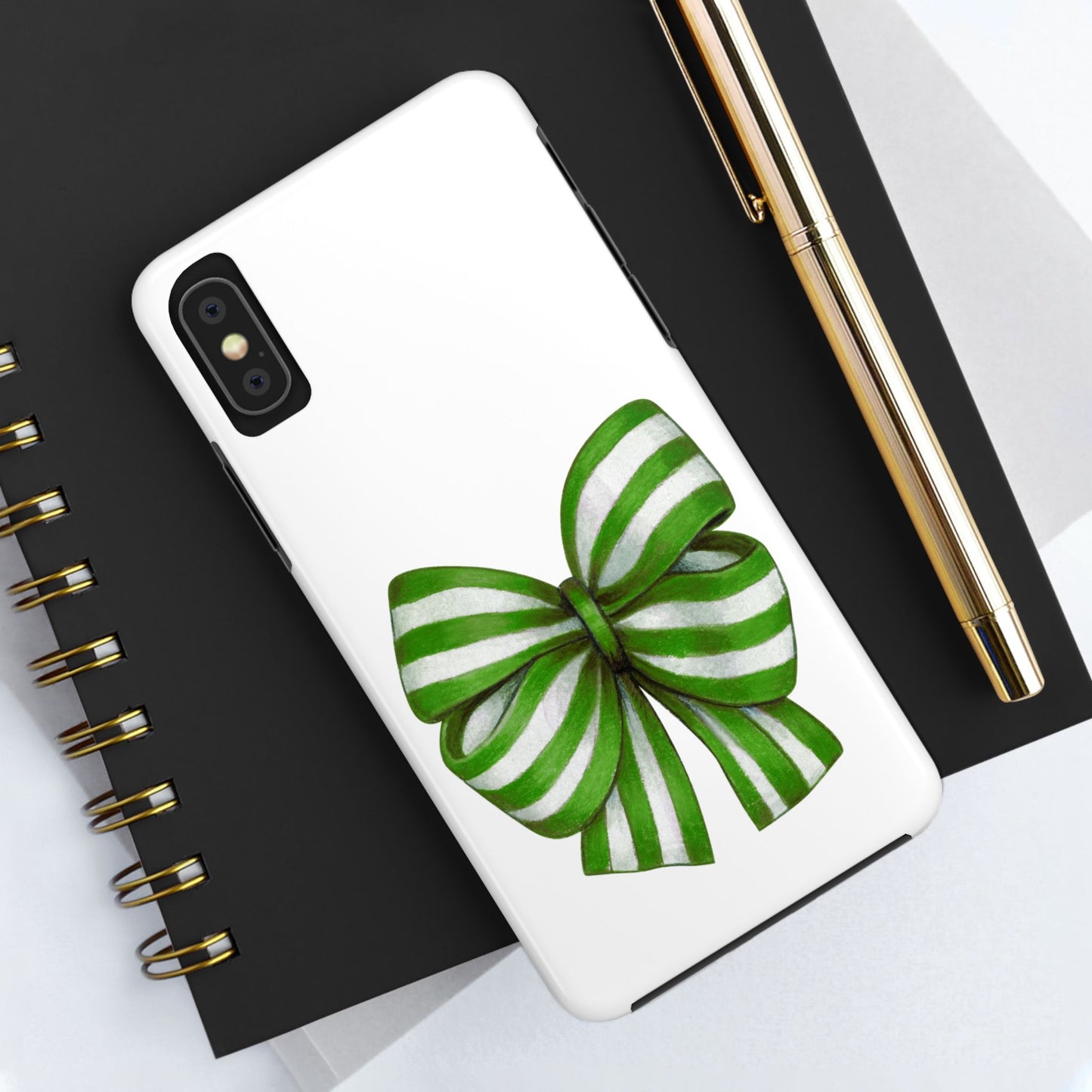 Green striped bow / Tough Phone Cases