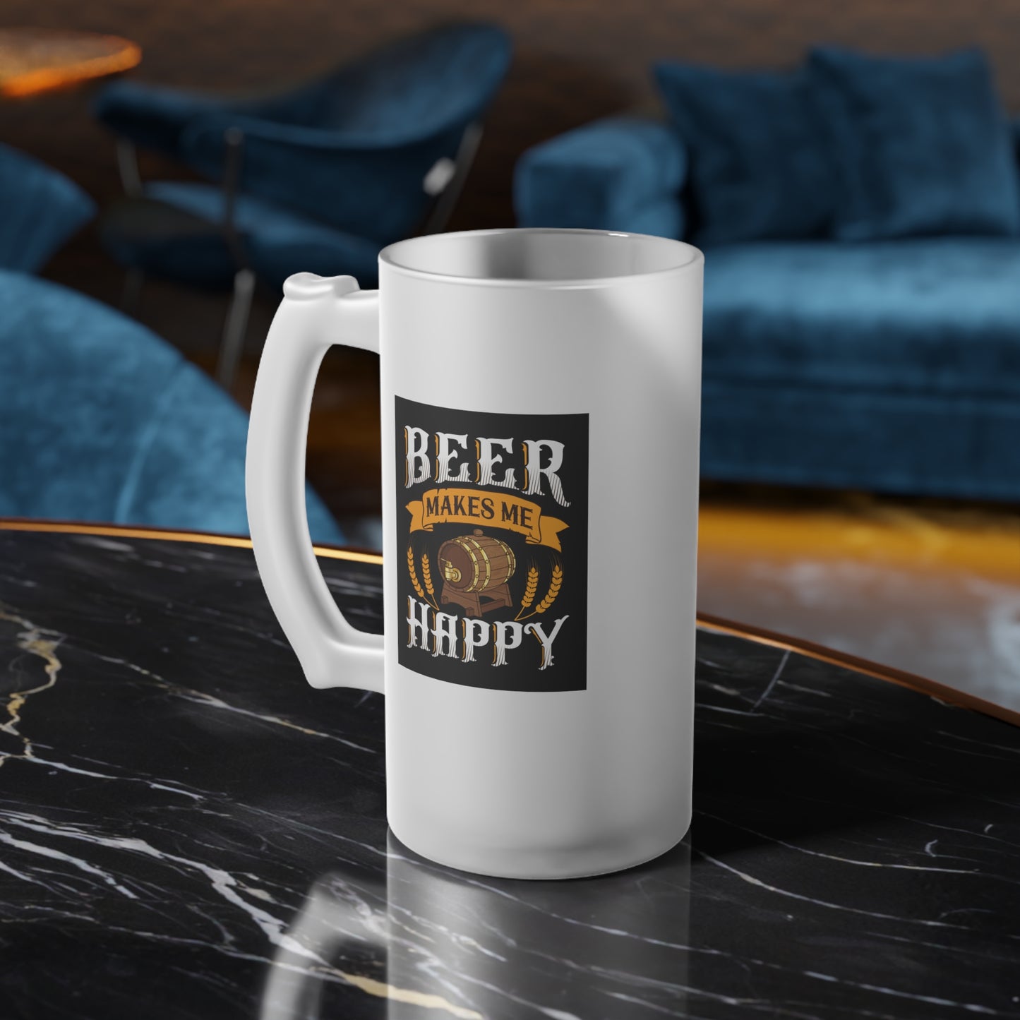 Beer makes me Happy / Frosted Glass Beer Mug 16 oz