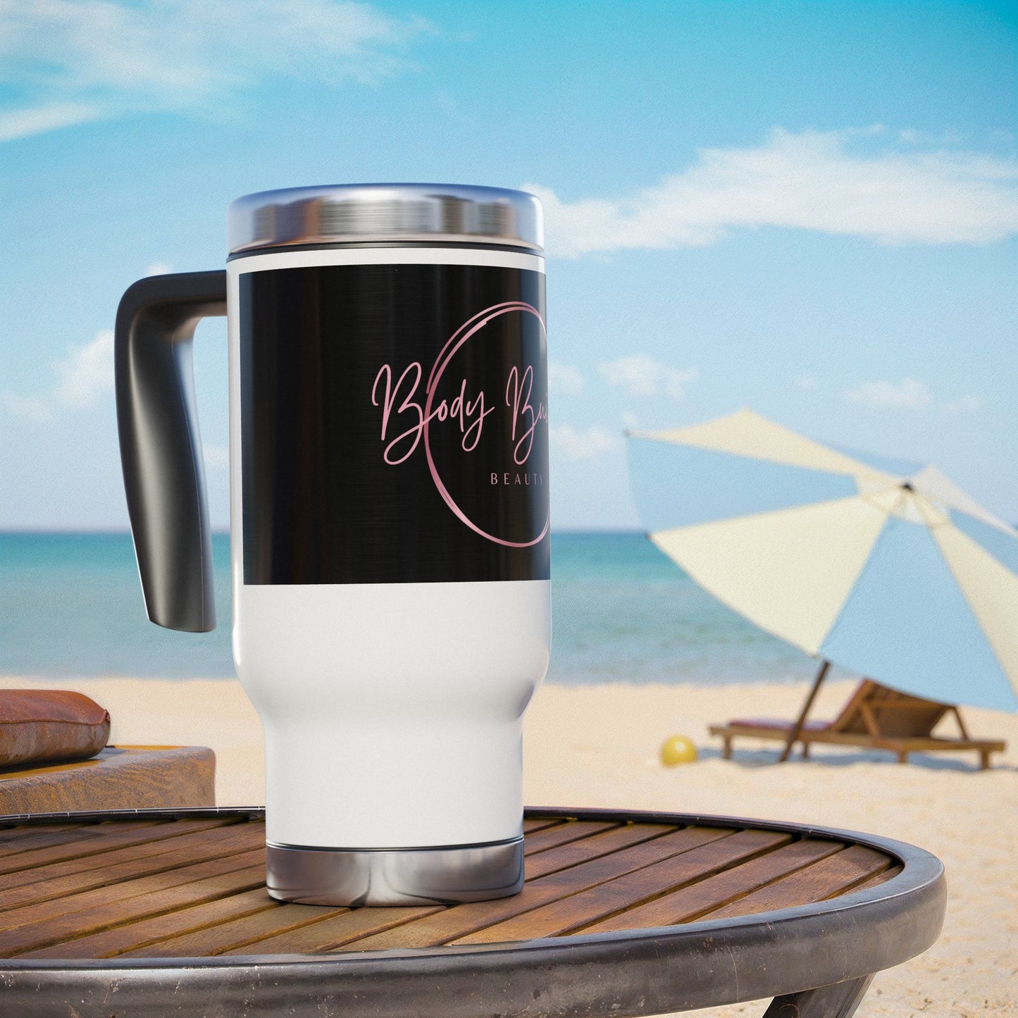 Bodybuilding beauty / Stainless Steel Travel Mug with Handle, 14oz