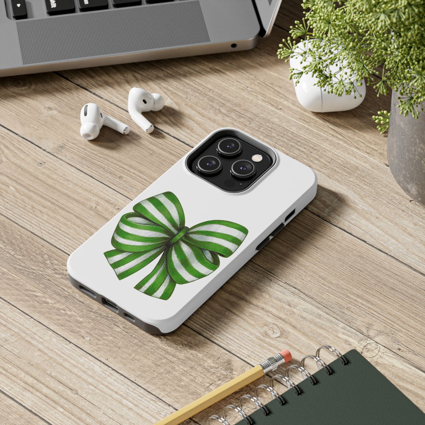 Green striped bow / Tough Phone Cases