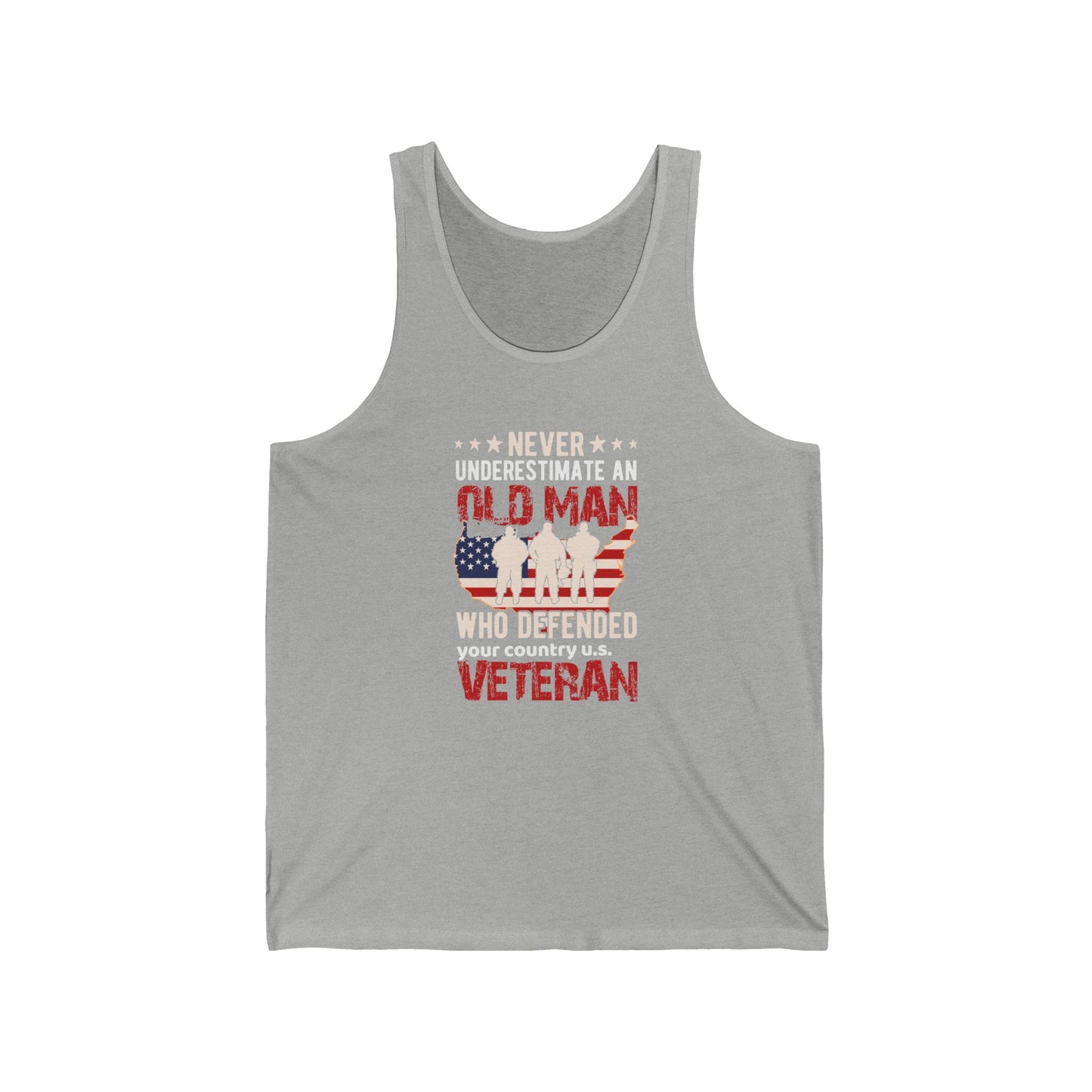 Never underestimate an old man who... / Veteran / Unisex Jersey Tank