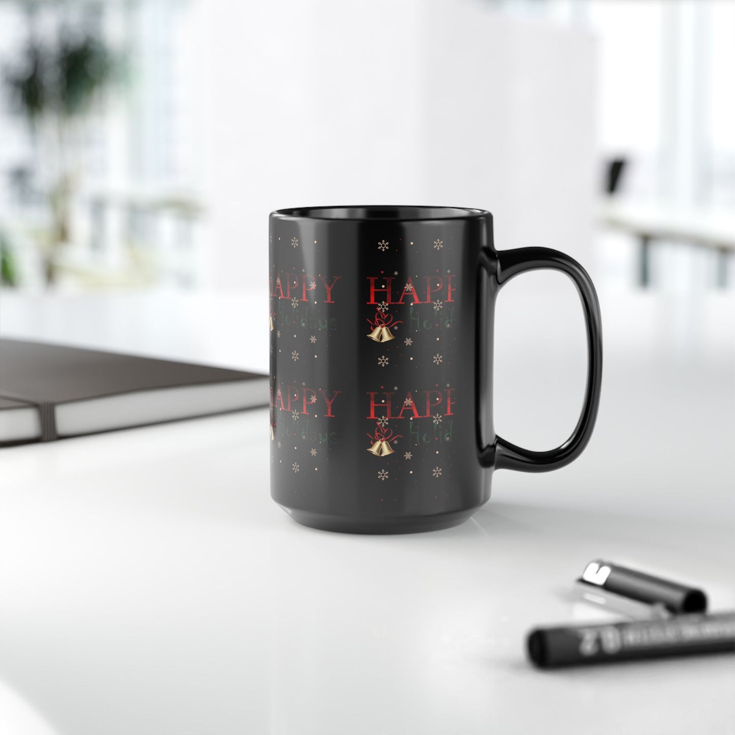 Happy Holidays / Black Mug, 15oz