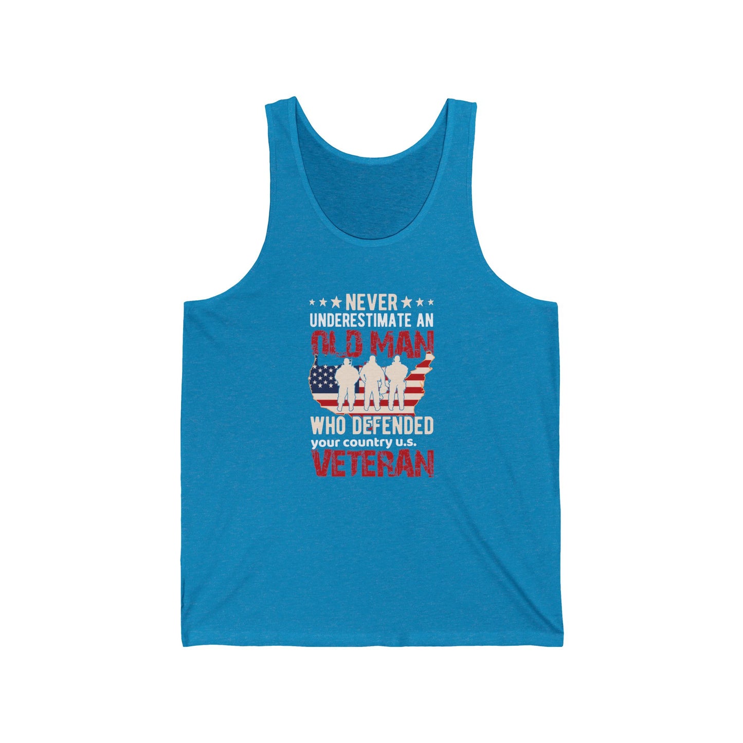 Never underestimate an old man who... / Veteran / Unisex Jersey Tank