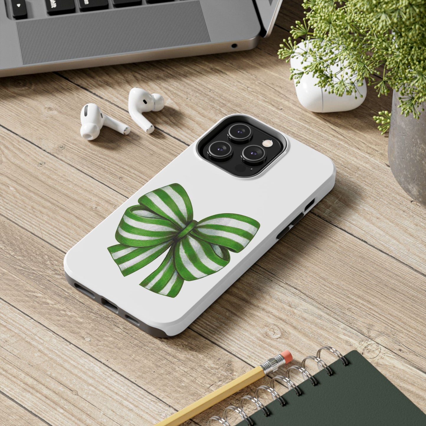 Green striped bow / Tough Phone Cases