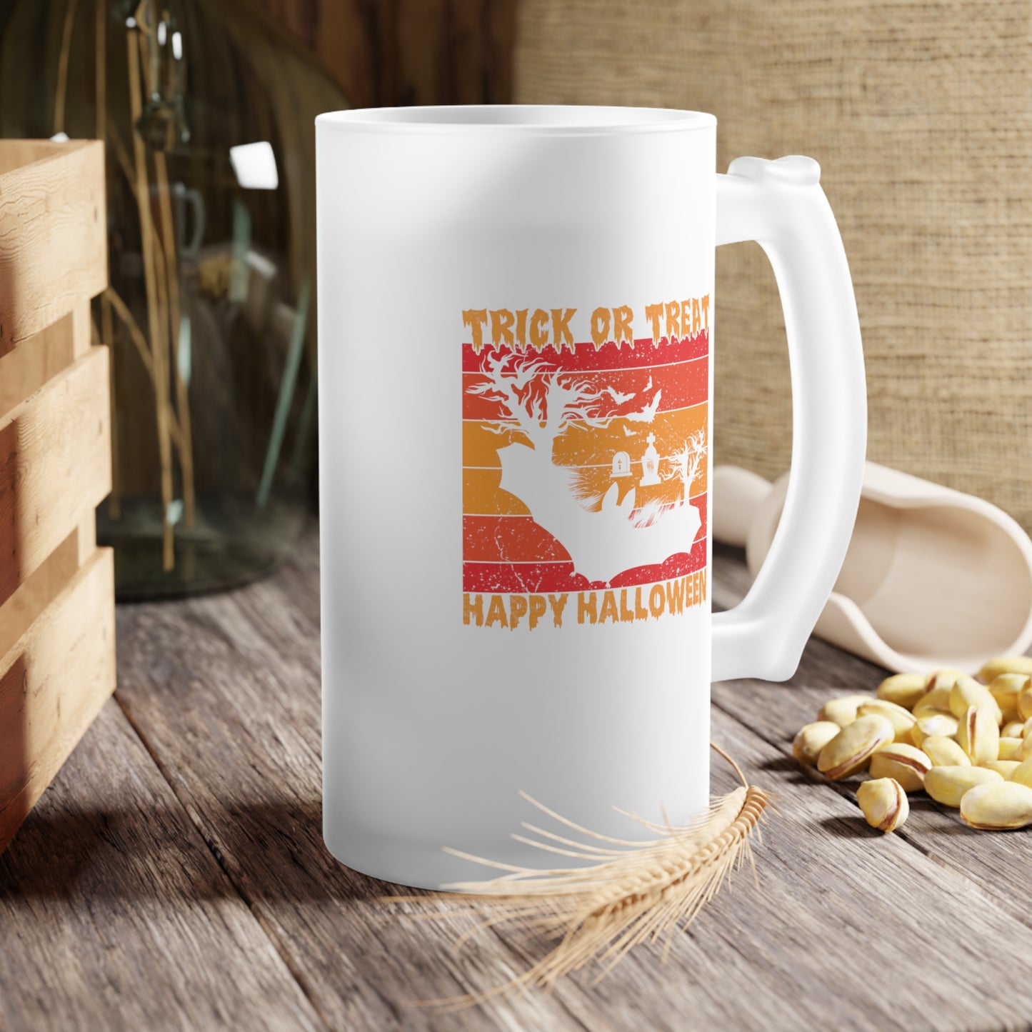 Trick or treat / Happy Halloween / Frosted Glass Beer Mug 16 oz