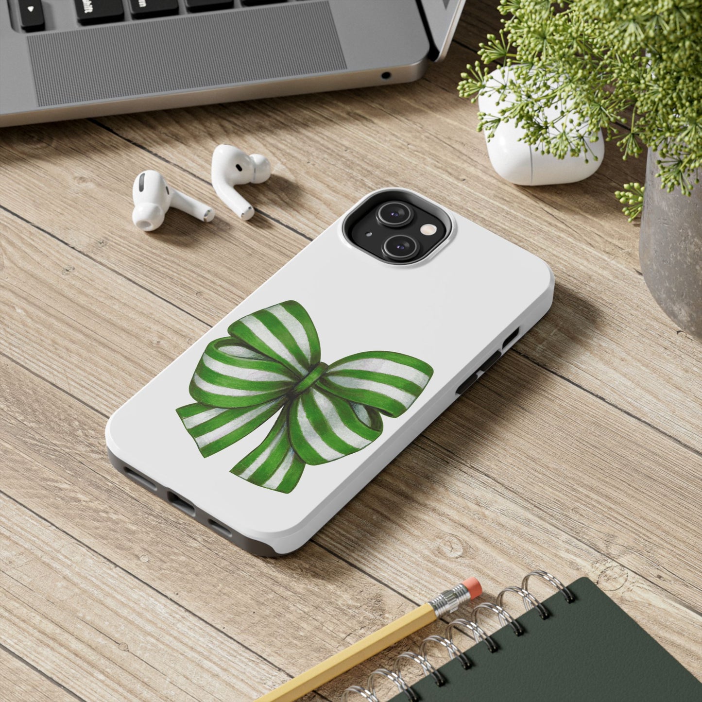 Green striped bow / Tough Phone Cases