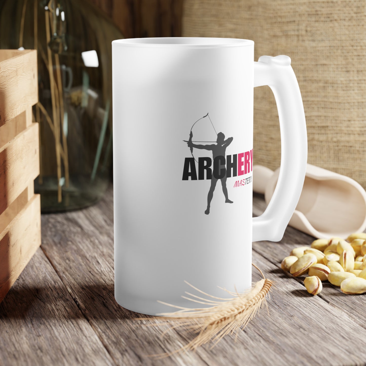 Archery Mastery / Frosted Glass Beer Mug 16 oz