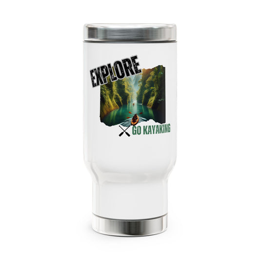 Explore / Go Kayaking / Stainless Steel Travel Mug with Handle, 14oz