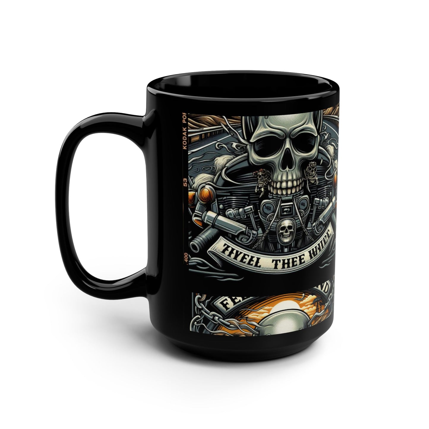 Two Wheel Freedom / Black Mug, 15oz
