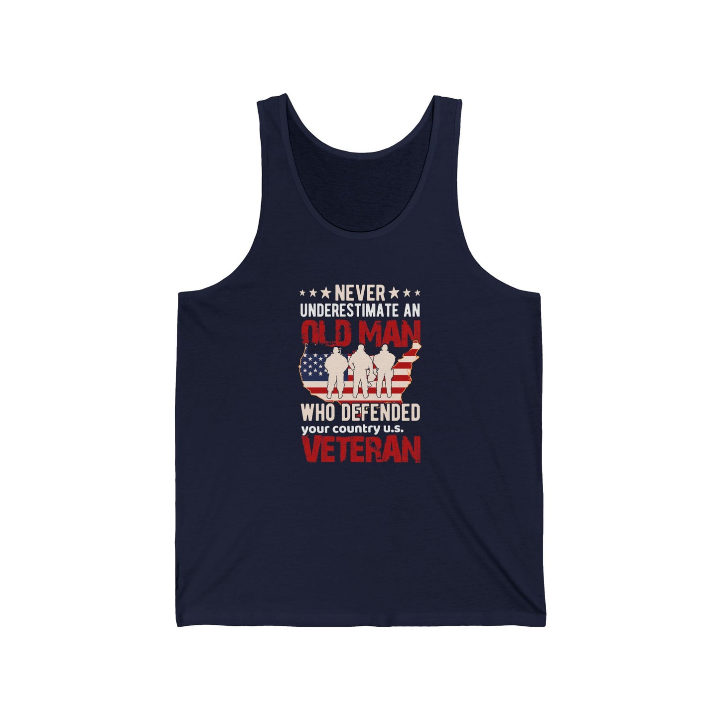 Never underestimate an old man who... / Veteran / Unisex Jersey Tank