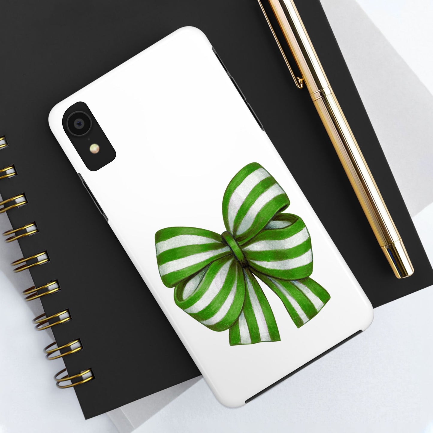 Green striped bow / Tough Phone Cases