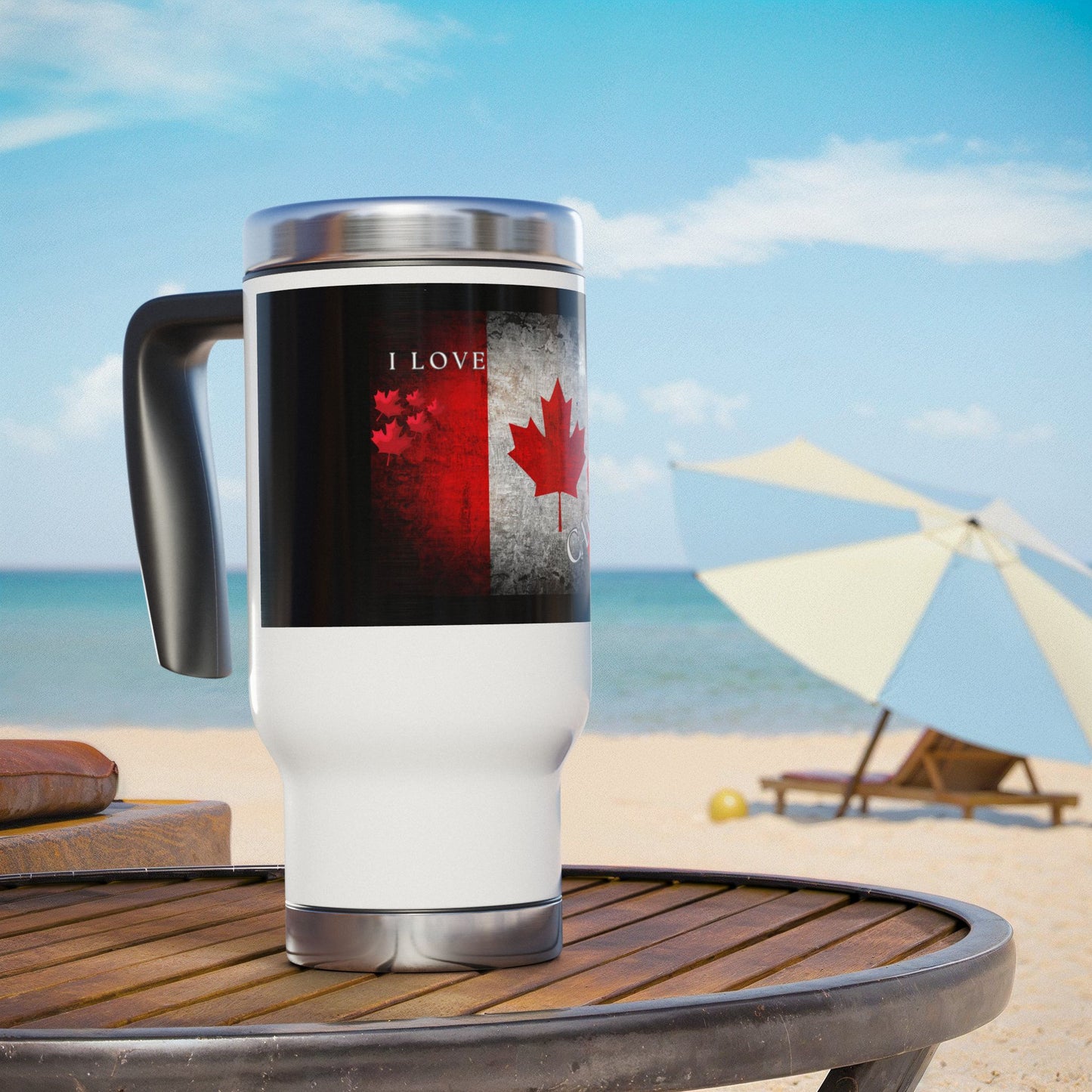 Canada/ Stainless Steel Travel Mug with Handle, 14oz