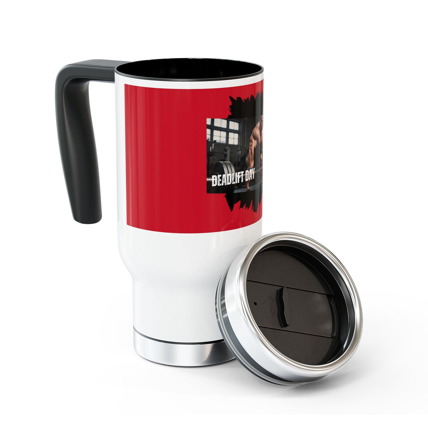 Deadlift Day / Stainless Steel Travel Mug with Handle, 14oz