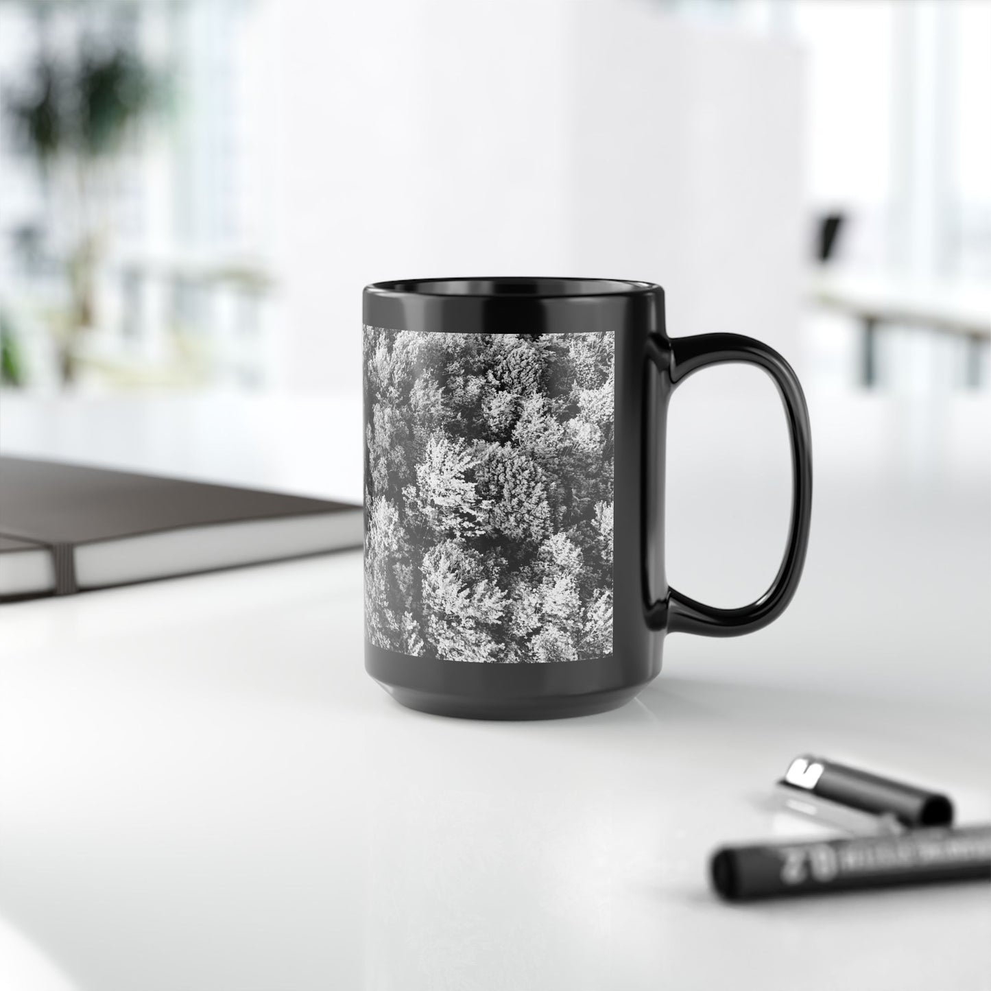 Black & White Trees / Black Mug, 15oz