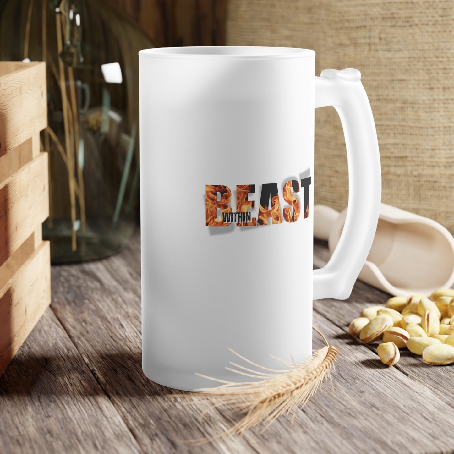 Beast Within / Frosted Glass Beer Mug 16 oz