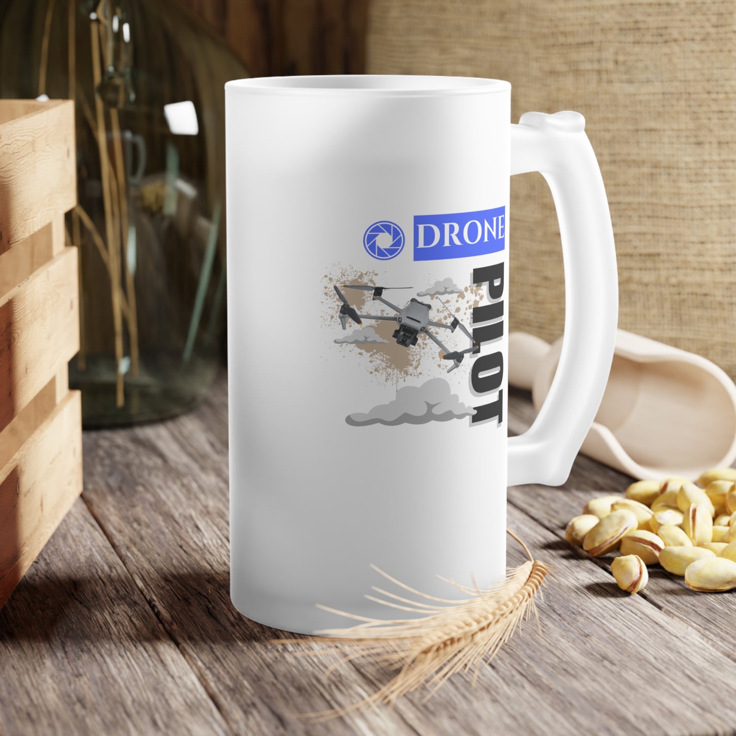 Drone Pilot / Frosted Glass Beer Mug 16 oz