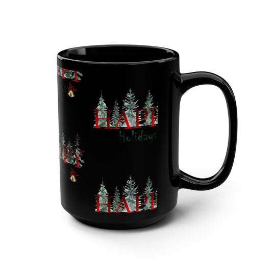 Happy Holidays / Black Mug, 15oz