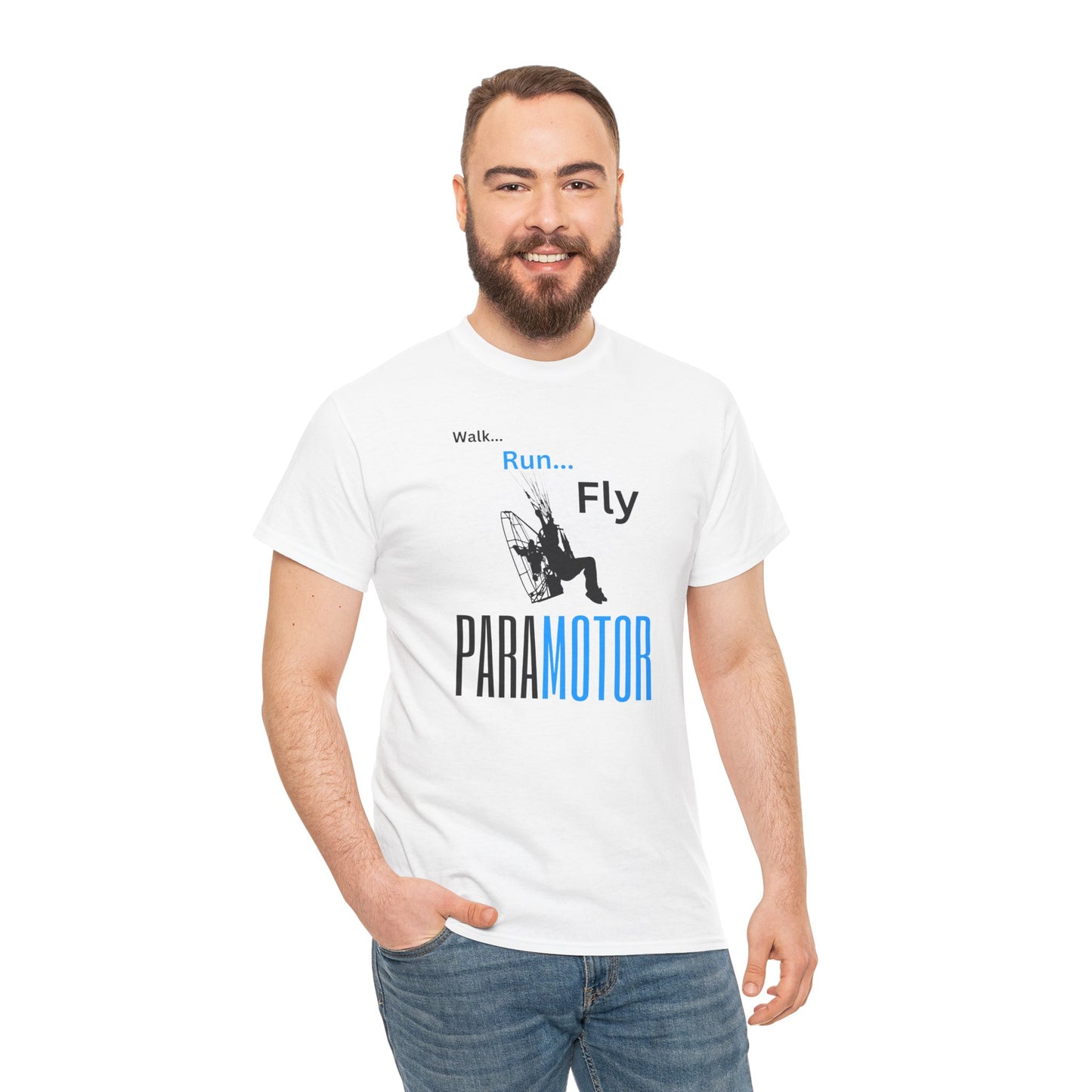 Walk, Run, Fly, Paramotor Unisex Heavy Cotton Tee