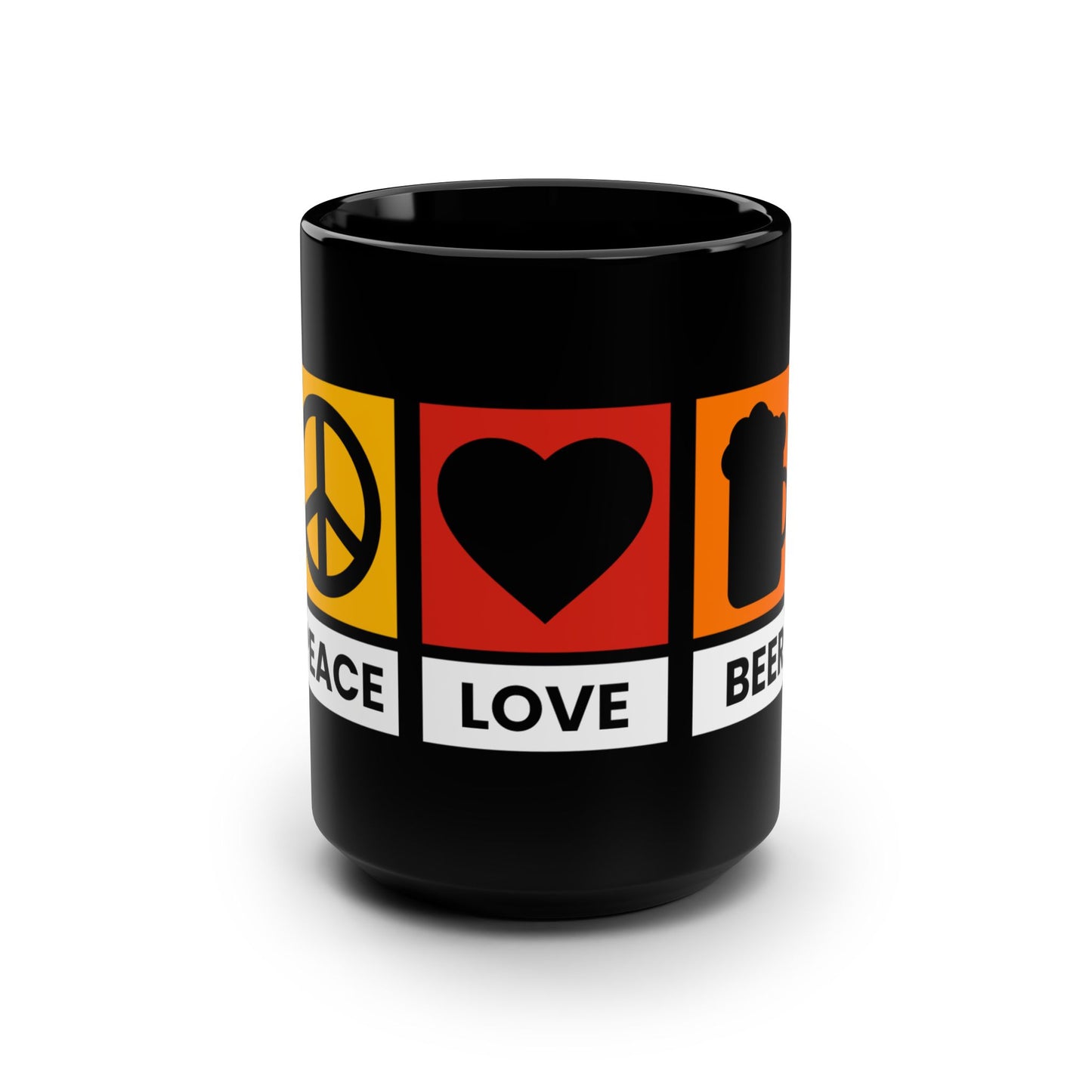 Peace Love Beer / Black Mug, 15oz