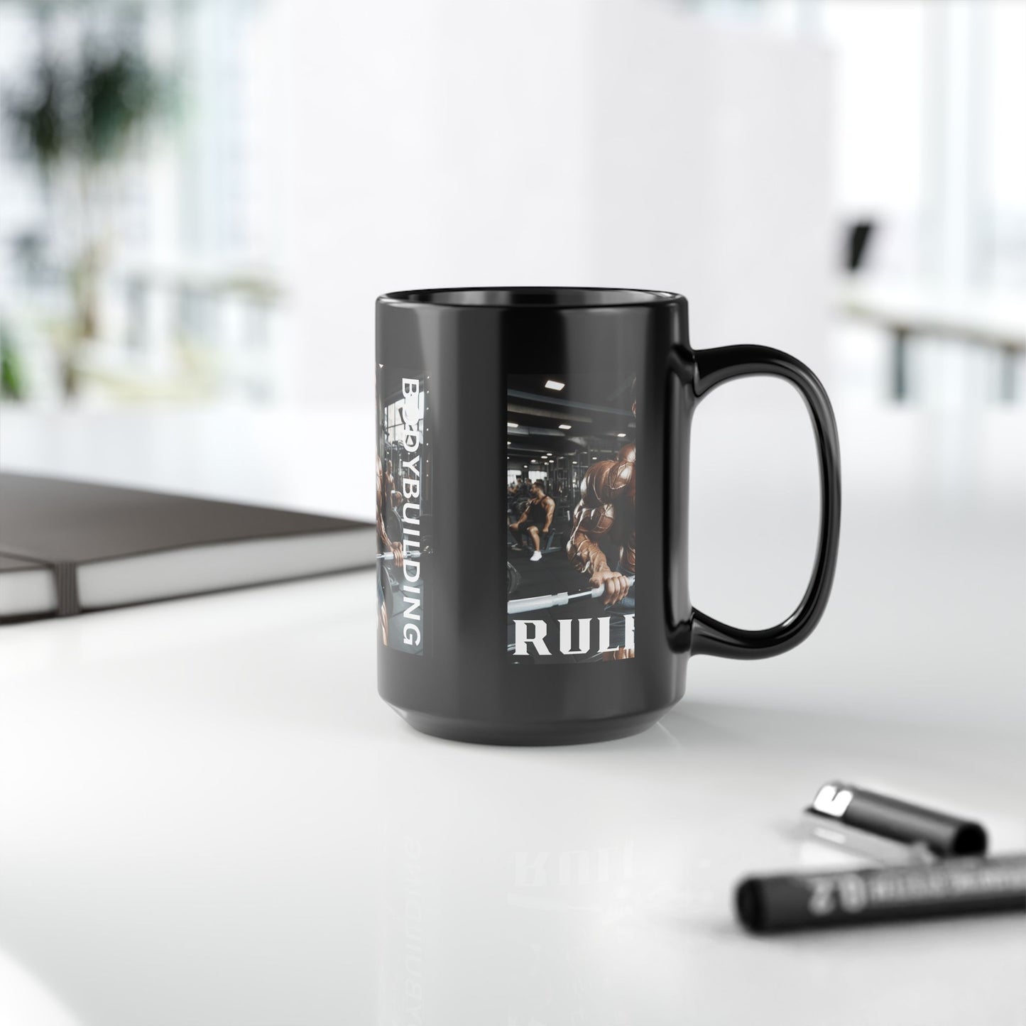 Bodybuilding Rules / Black Mug, 15oz