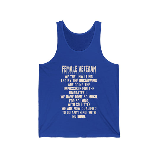 Female Veteran quote.. / Unisex Jersey Tank