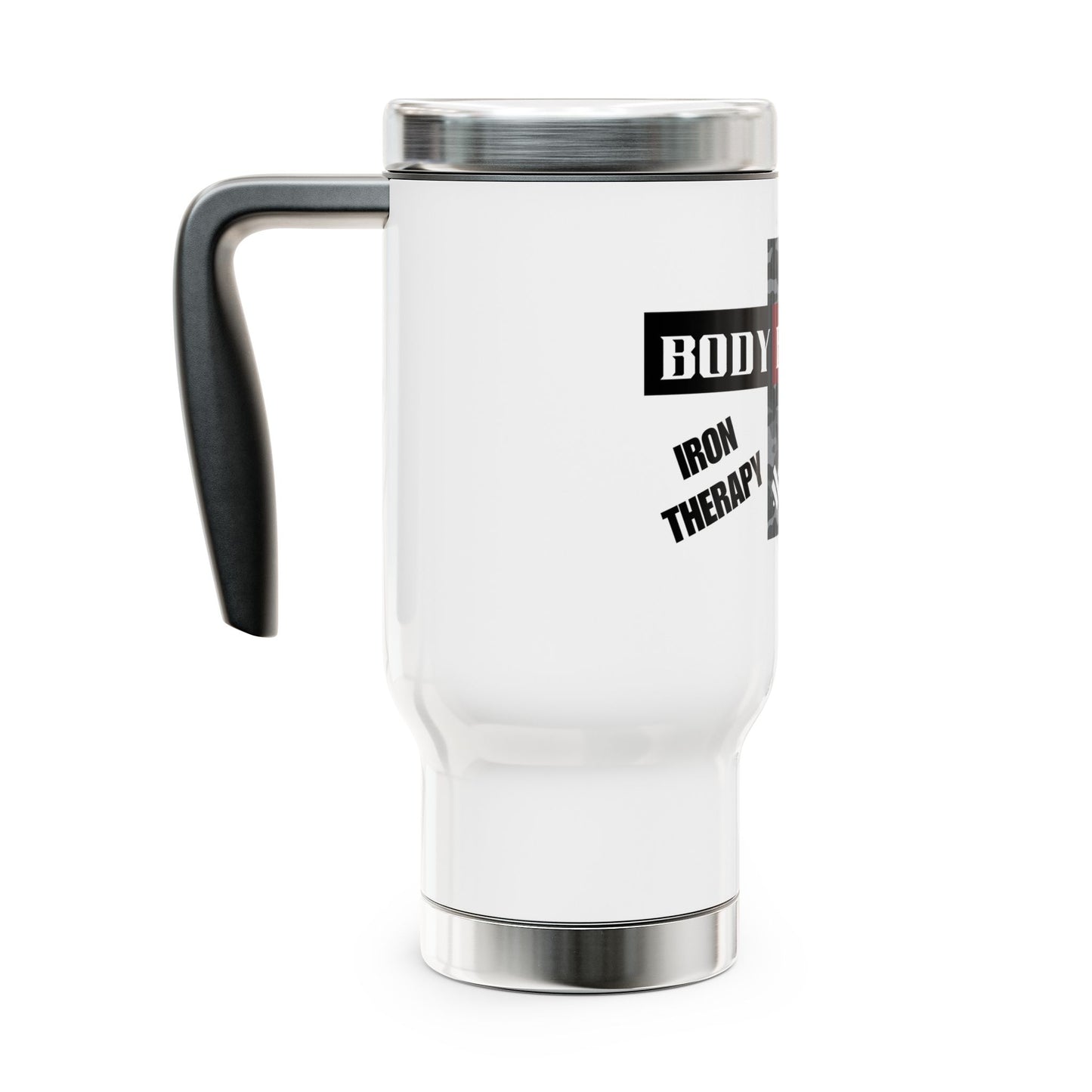 Bodybuilder / Iron Therapy / Stainless Steel Travel Mug with Handle, 14oz