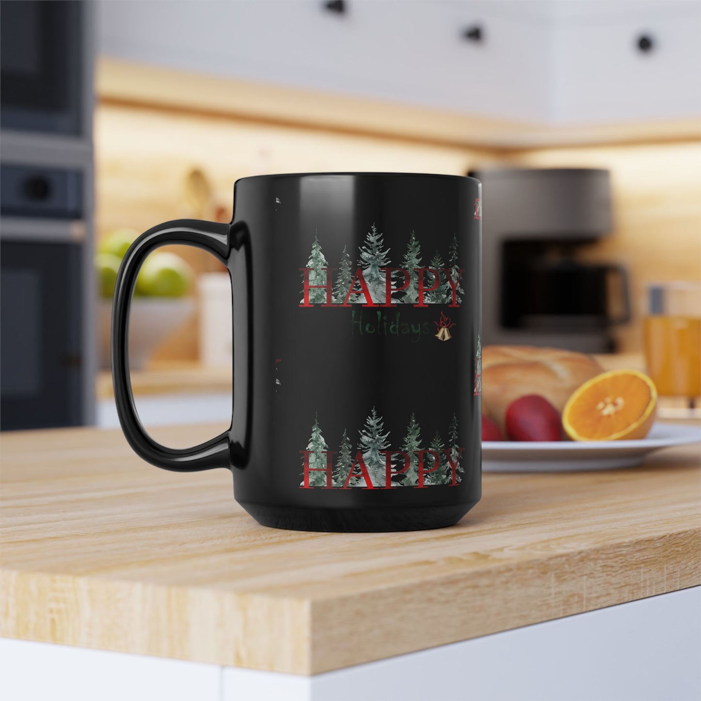 Happy Holidays / Black Mug, 15oz