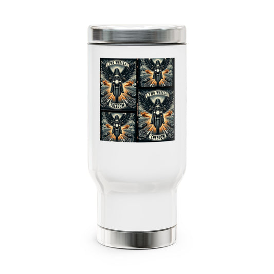Two wheels freedom / Stainless Steel Travel Mug with Handle, 14oz