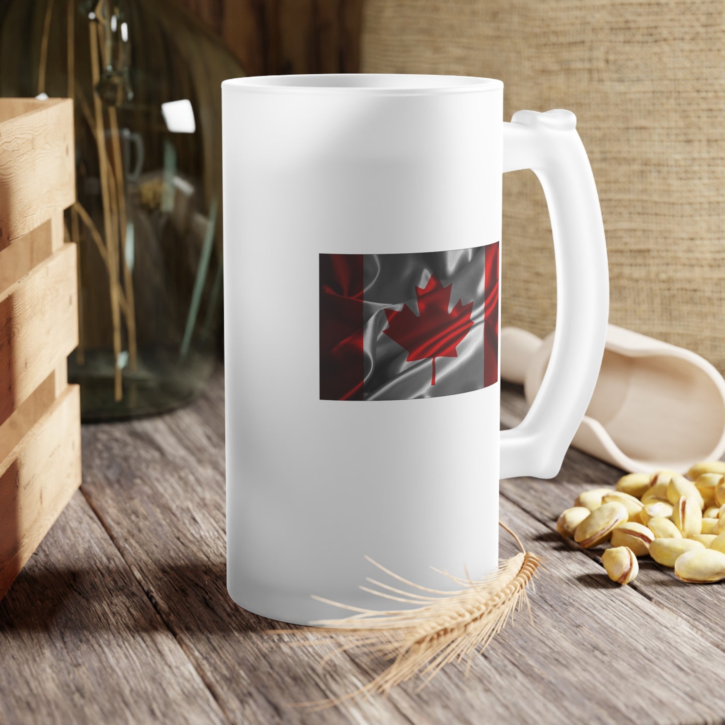 Canada Flag / Frosted Glass Beer Mug 16 oz