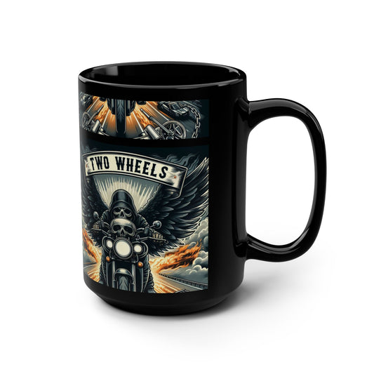 Two Wheels Freedom / Black Mug, 15oz