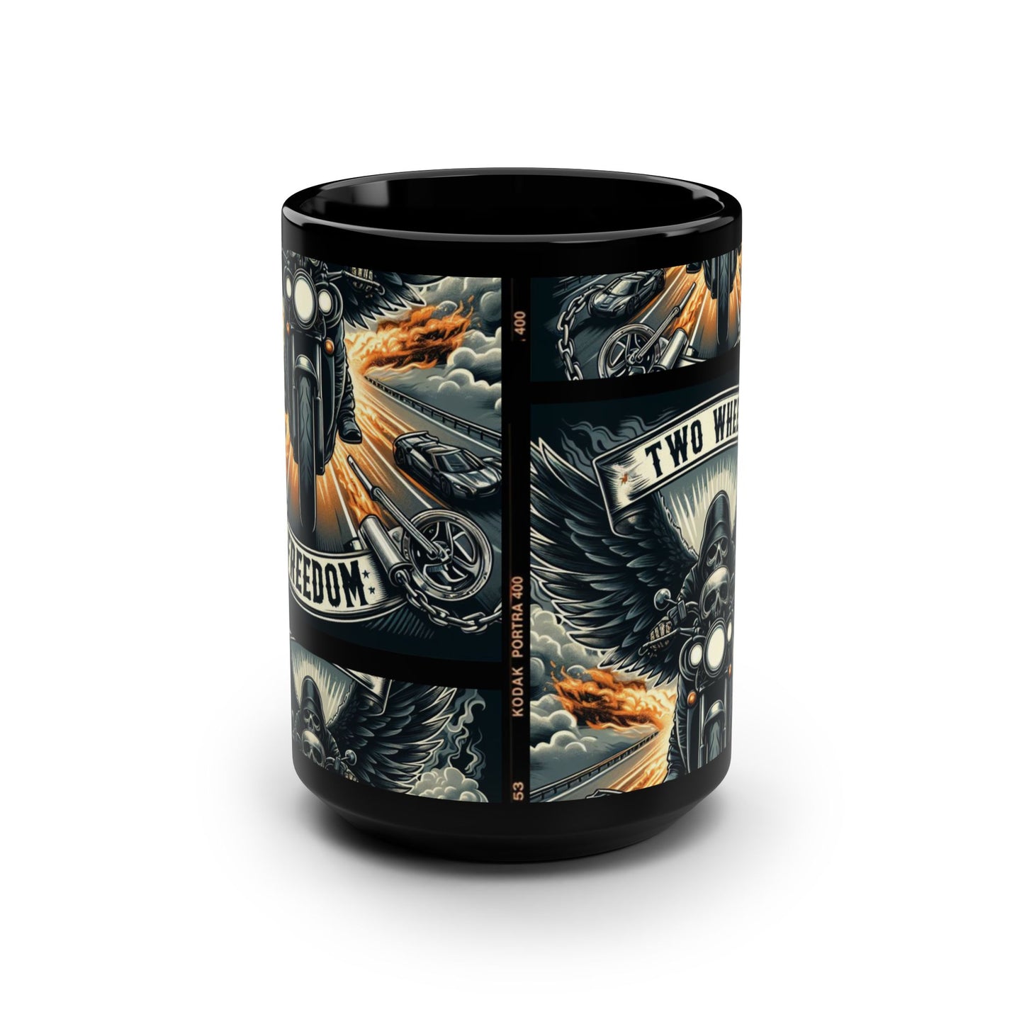 Two Wheels Freedom / Black Mug, 15oz